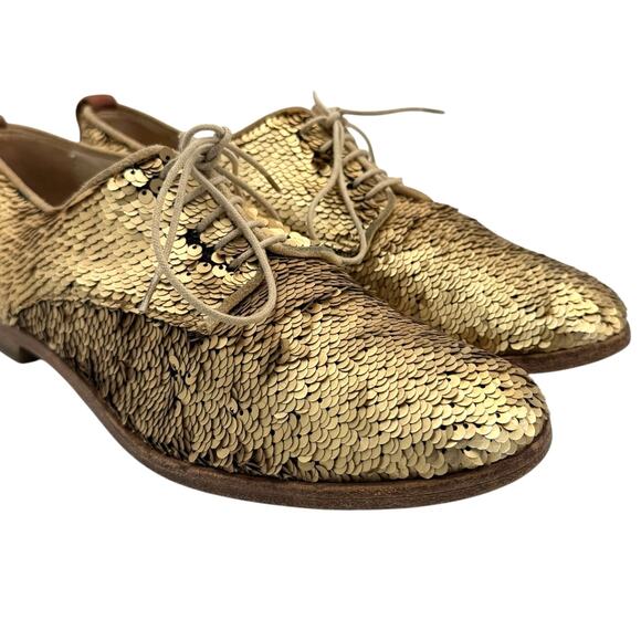 AGL Matte Gold All Over Sequins Lace Up Oxford Classic Party Dress Shoes - Picture 8 of 11
